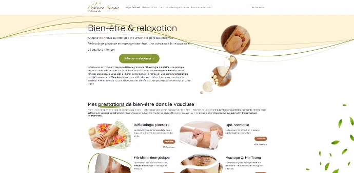 Site vitrine du cabinet de réflexologie plantaire de Corinne Simon, dans le Vaucluse : page d'accueil