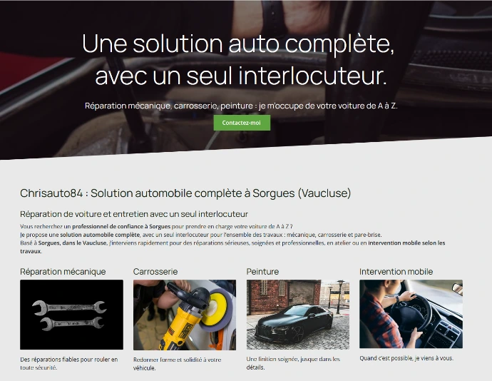 Site vitrine de Chrisauto84, mécanicien, carrossier et peintre automobile à Sorgues (Vaucluse) : page d'accueil