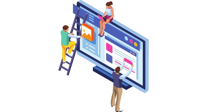 Site web pour artisan : une équipe assemble les pages d'un site vitrine sur un grand écran